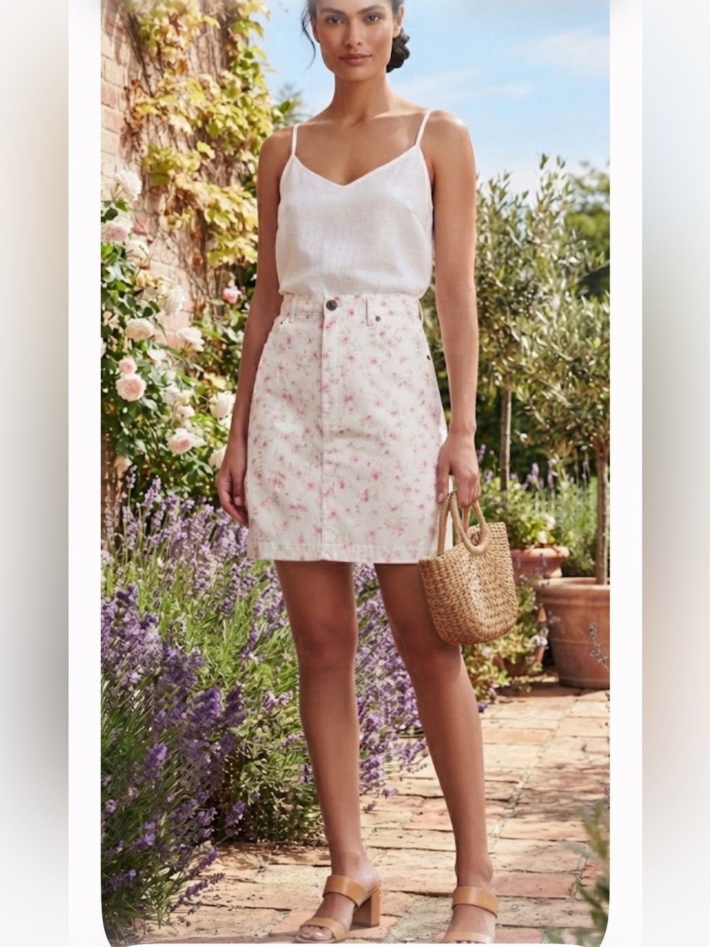 Vintage Lord & Taylor Pink Floral Cotton Blend Skirt